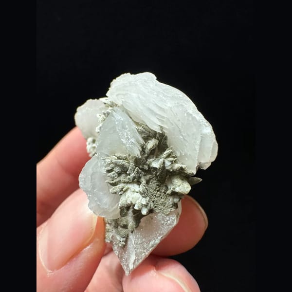 Quartz with dogtooth, petal and ball calcite from Inner Mongolia — alternate view