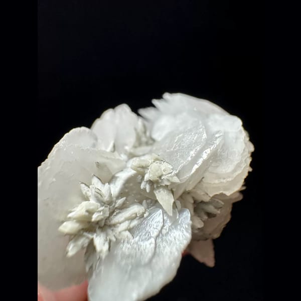Quartz with dogtooth, petal and ball calcite from Inner Mongolia — detail view