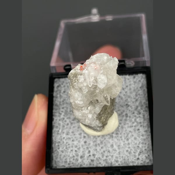 Small frosted white calcite crystal from Shimen, Hunan — detail view