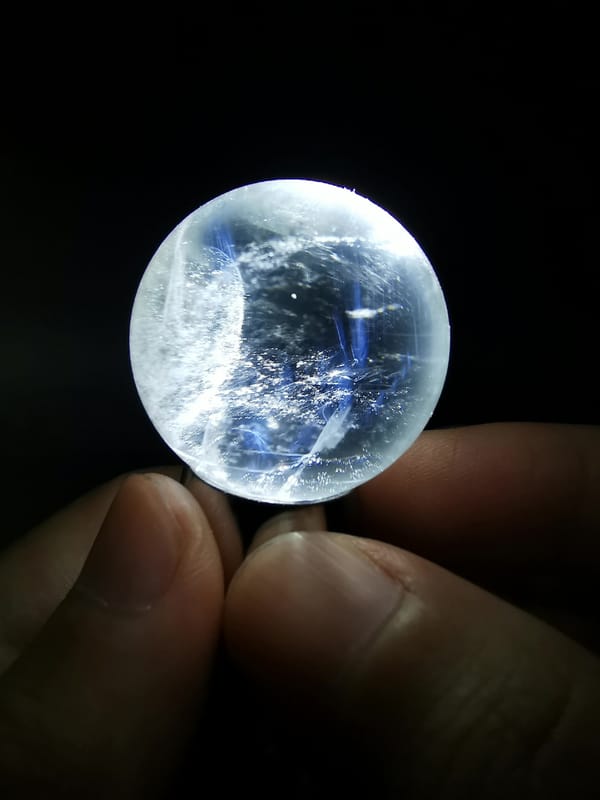 Blue Needle Quartz Sphere with Snow-Mountain Veil — complete mineral specimen view 3