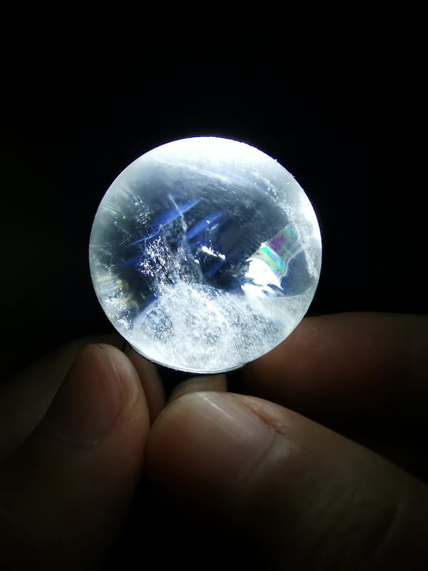 Blue Needle Quartz Sphere with Snow-Mountain Veil — complete mineral specimen view 4