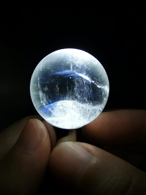 Blue Needle Quartz Sphere with Snow-Mountain Veil — complete mineral specimen view 5
