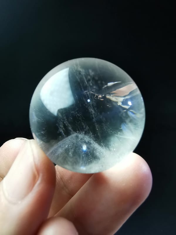 Blue Needle Quartz Sphere with Snow-Mountain Veil — complete mineral specimen view 6
