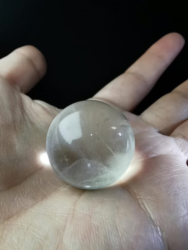 Blue Needle Quartz Sphere with Snow-Mountain Veil — complete mineral specimen view 8