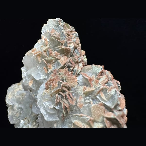 Large green-skinned quartz with petal calcite from Inner Mongolia — detail view