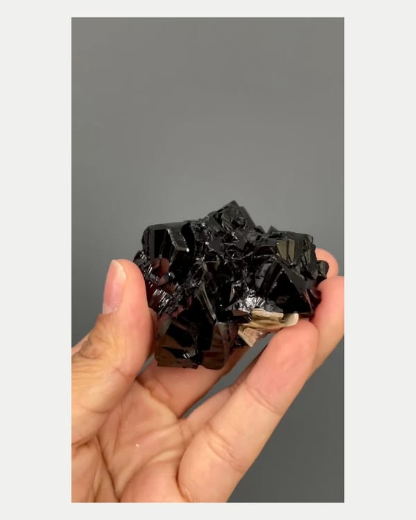 Complete reverse view of lustrous cassiterite crystal cluster