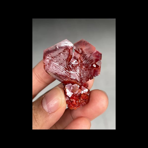Large cherry-red vanadinite fan from Morocco — alternate view