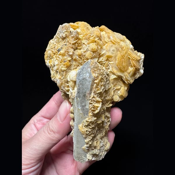 Quartz with golden petal calcite from Inner Mongolia — alternate view