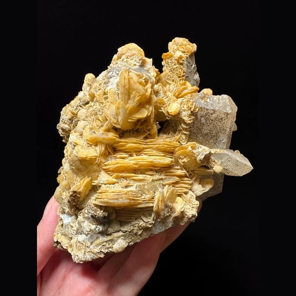 Large quartz with golden petal calcite from Inner Mongolia — alternate view