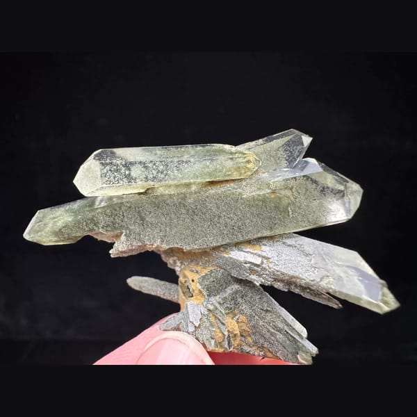 Green phantom quartz cluster from the Himalaya, Nepal — detail view