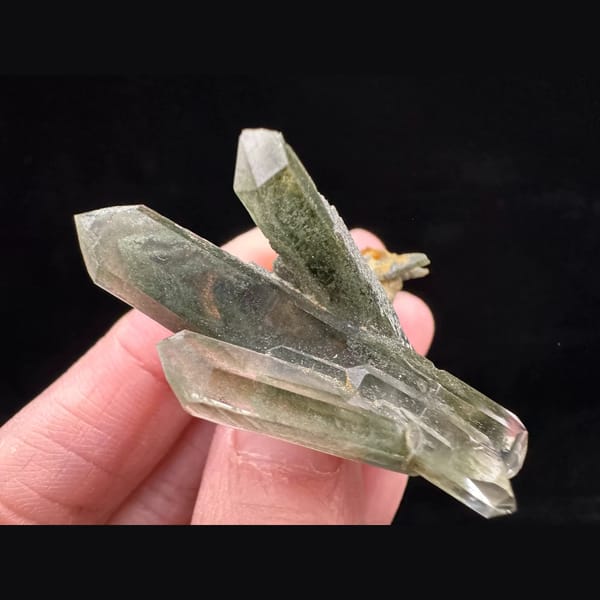Green phantom quartz cluster from the Himalaya, Nepal — detail view