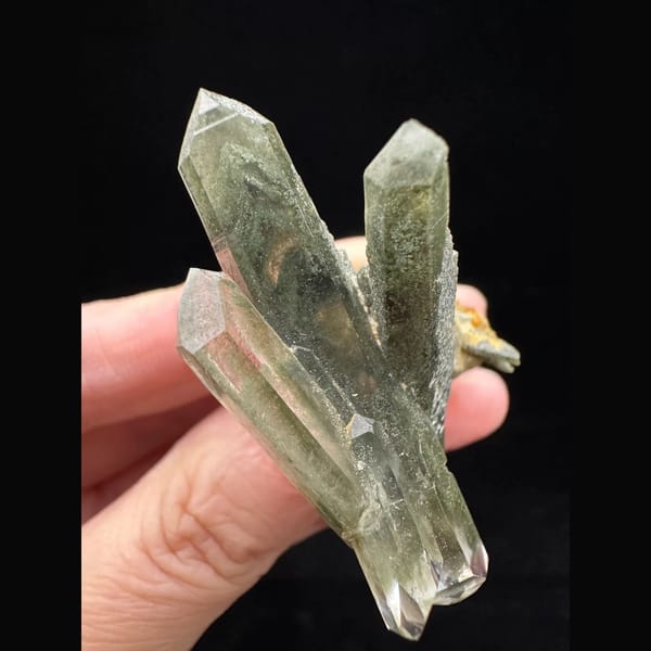 Green phantom quartz cluster from the Himalaya, Nepal — detail view