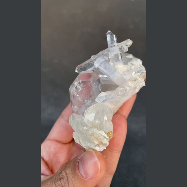 Clear quartz cluster with pale blue aquamarine from Xuebaoding, Sichuan — complete view