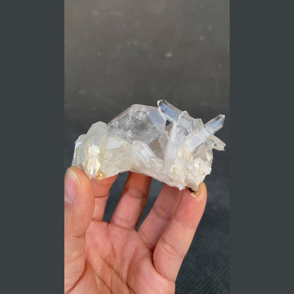 Clear quartz cluster with pale blue aquamarine from Xuebaoding, Sichuan — alternate view