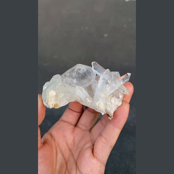 Clear quartz cluster with pale blue aquamarine from Xuebaoding, Sichuan — detail view
