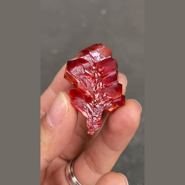 Large ruby red vanadinite crystal blade from Morocco — alternate view