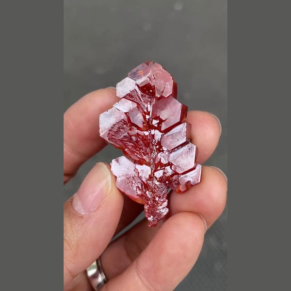 Large ruby red vanadinite crystal blade from Morocco — detail view
