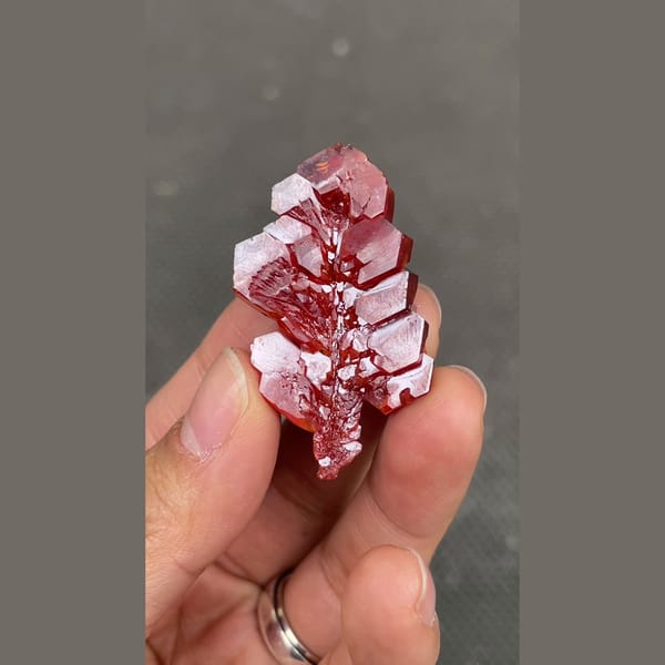 Large ruby red vanadinite crystal blade from Morocco — detail view