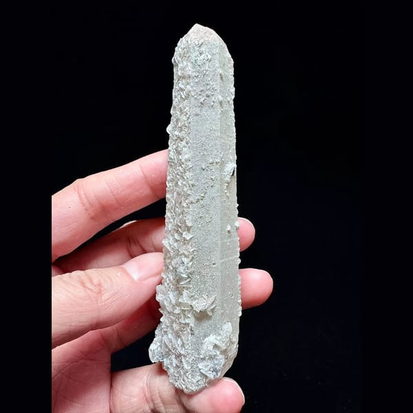 Quartz floater with pale pink petal calcite from Inner Mongolia — alternate view