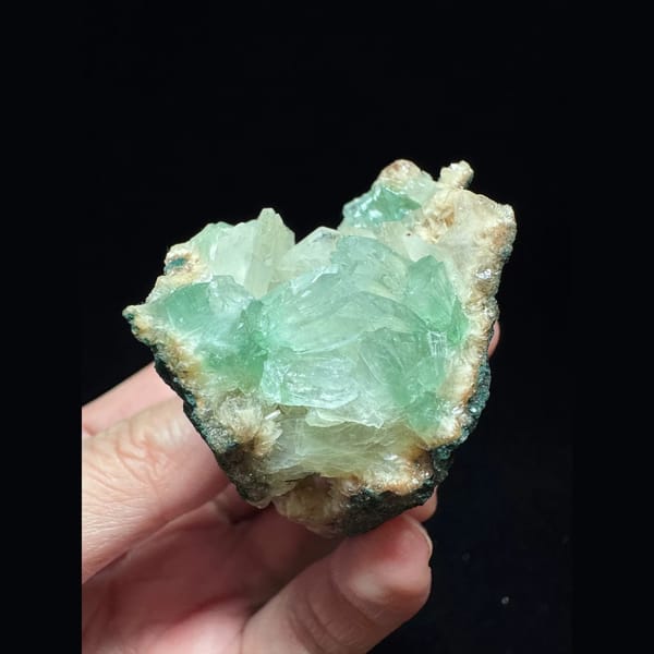 Green apophyllite with pink zeolite from India — alternate view