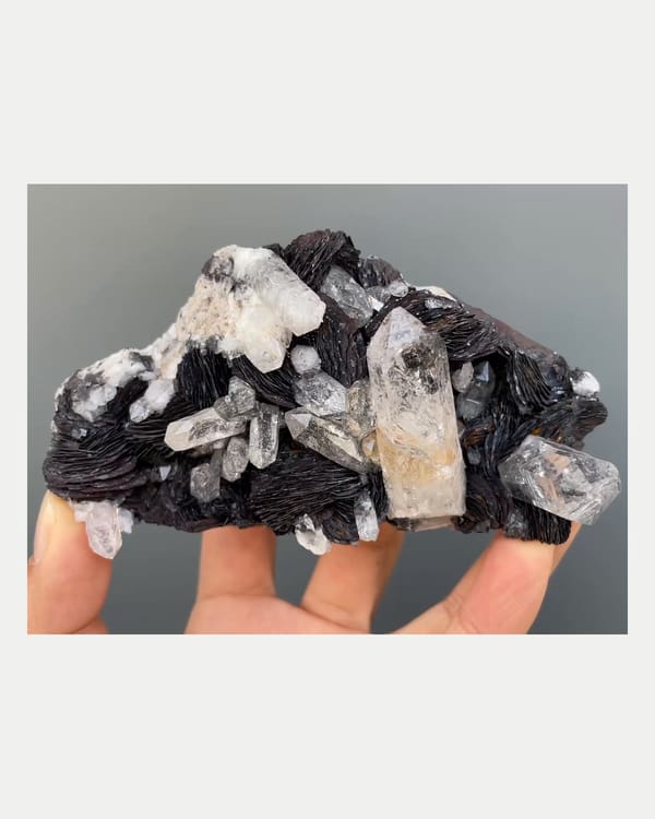 Complete front view of specular hematite with quartz