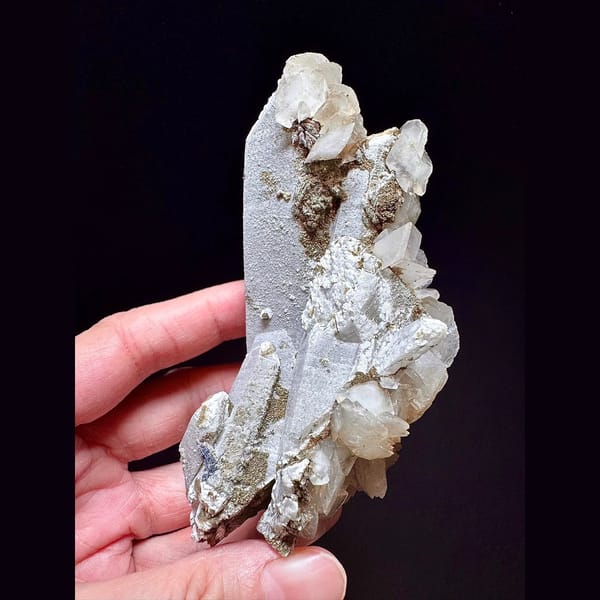 Large quartz with translucent petal calcite from Inner Mongolia — alternate view