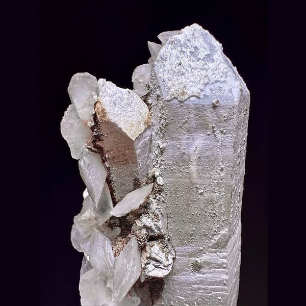 Large quartz with translucent petal calcite from Inner Mongolia — detail view