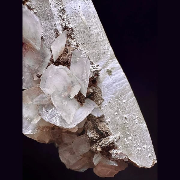 Large quartz with translucent petal calcite from Inner Mongolia — detail view
