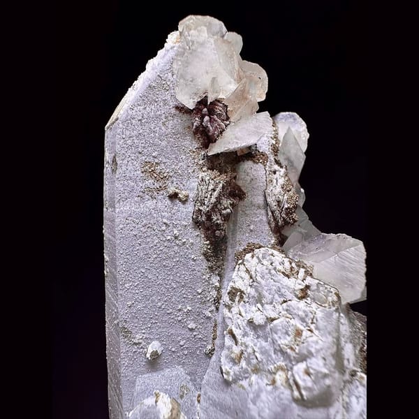 Large quartz with translucent petal calcite from Inner Mongolia — detail view