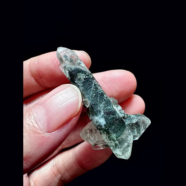 Green phantom double-terminated quartz from Inner Mongolia — complete view