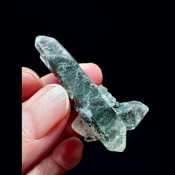 Green phantom double-terminated quartz from Inner Mongolia — detail view