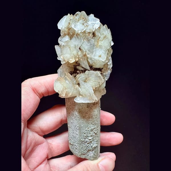 Quartz with translucent petal calcite puff from Inner Mongolia — complete view