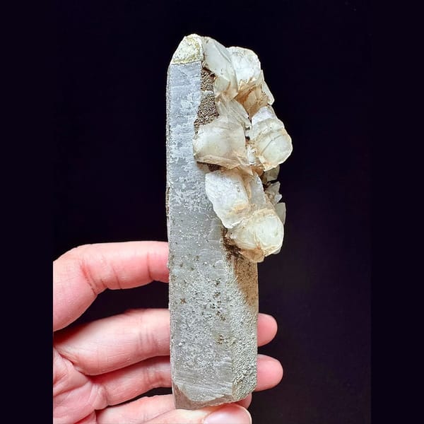 Quartz with translucent petal calcite puff from Inner Mongolia — alternate view