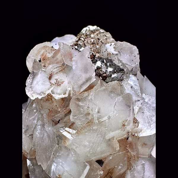 Quartz with translucent petal calcite puff from Inner Mongolia — detail view