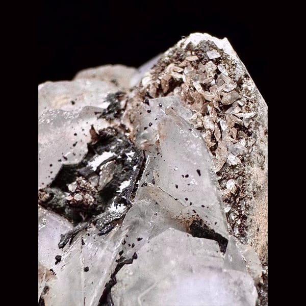 Quartz with translucent petal calcite puff from Inner Mongolia — detail view