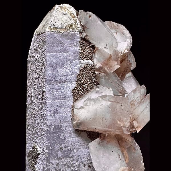 Quartz with translucent petal calcite puff from Inner Mongolia — detail view
