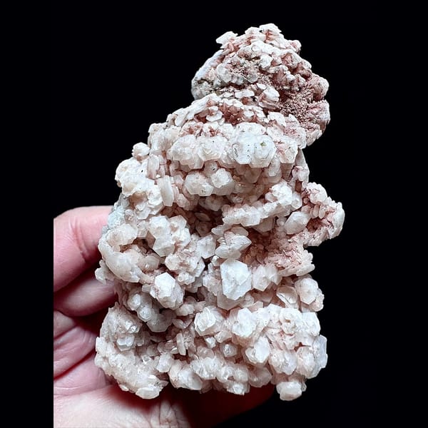 Sparkly quartz with pink layered petal calcite from Inner Mongolia — detail view