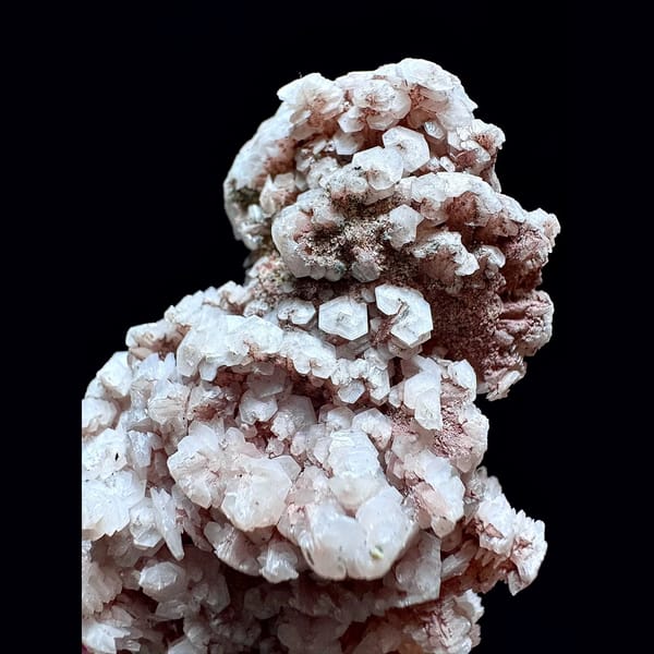 Sparkly quartz with pink layered petal calcite from Inner Mongolia — detail view