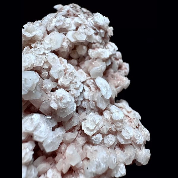 Sparkly quartz with pink layered petal calcite from Inner Mongolia — detail view