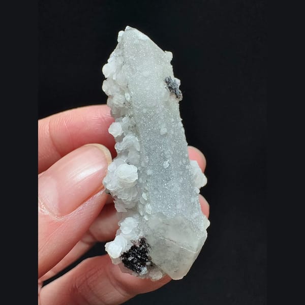 Sugar double-terminated quartz with petal calcite and hematite from Inner Mongolia — complete view