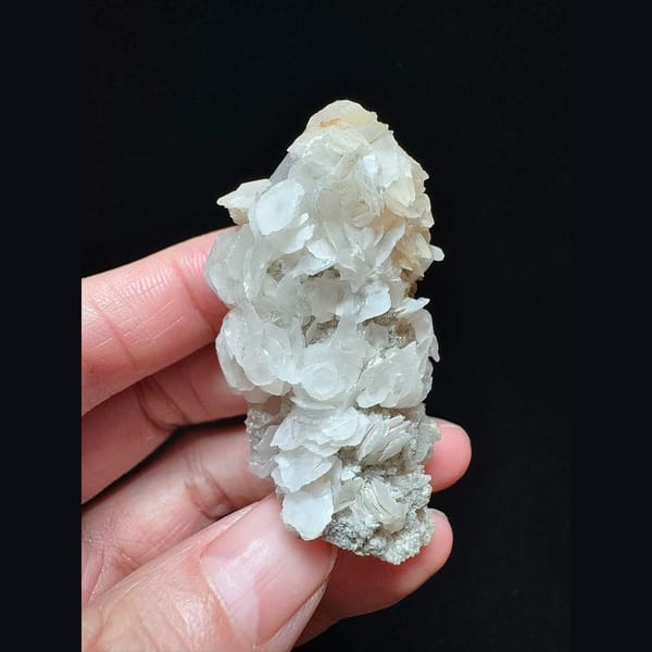 Sparkly quartz with two-tone petal calcite from Inner Mongolia — complete view