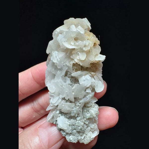 Sparkly quartz with two-tone petal calcite from Inner Mongolia — alternate view