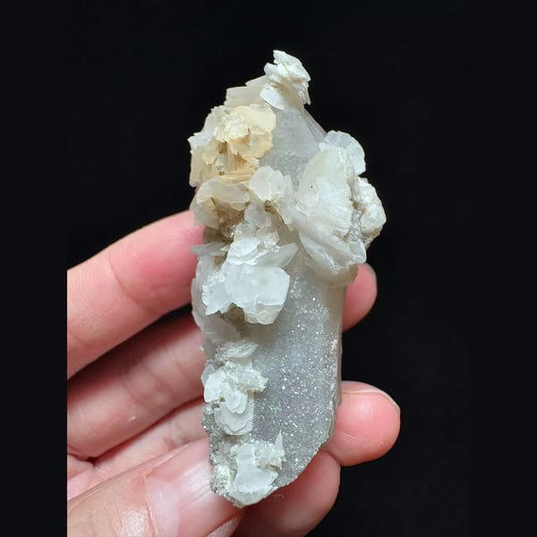 Sparkly quartz with two-tone petal calcite from Inner Mongolia — alternate view