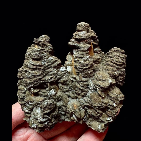 Dark brown layered calcite with quartz from Inner Mongolia — complete view