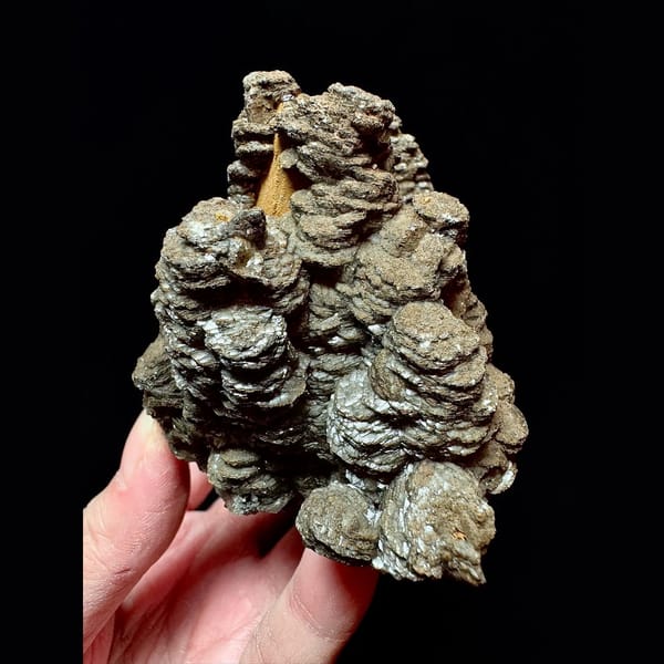 Dark brown layered calcite with quartz from Inner Mongolia — alternate view