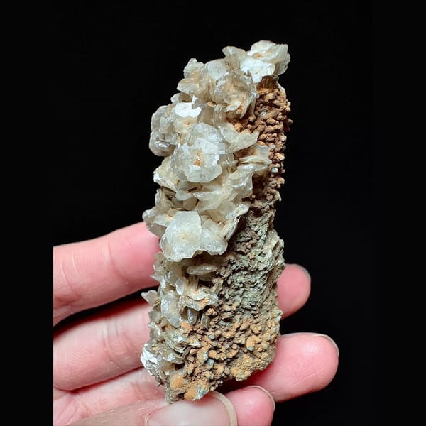 Quartz floater with pale green petal calcite from Inner Mongolia — alternate view