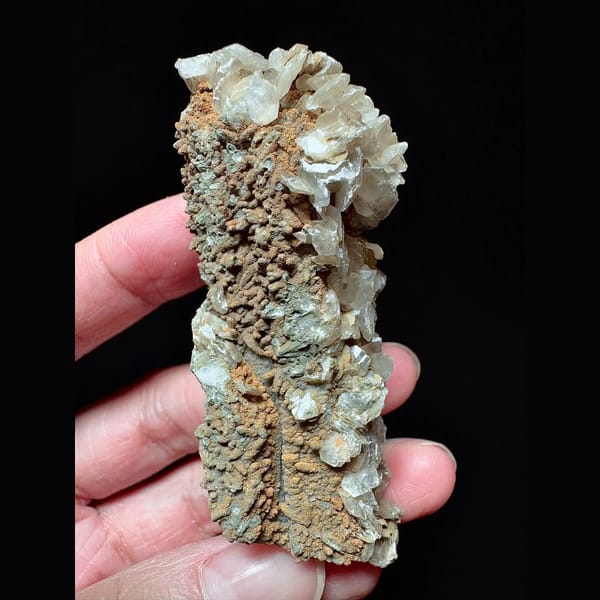 Quartz floater with pale green petal calcite from Inner Mongolia — alternate view