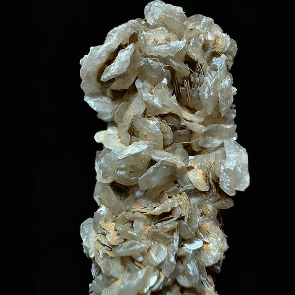 Quartz floater with pale green petal calcite from Inner Mongolia — detail view