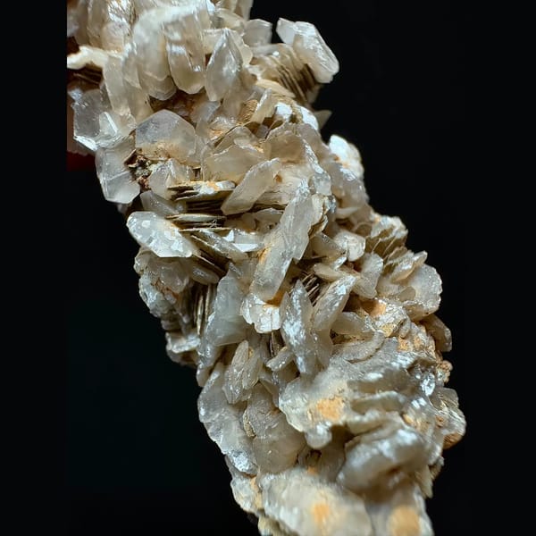 Quartz floater with pale green petal calcite from Inner Mongolia — detail view