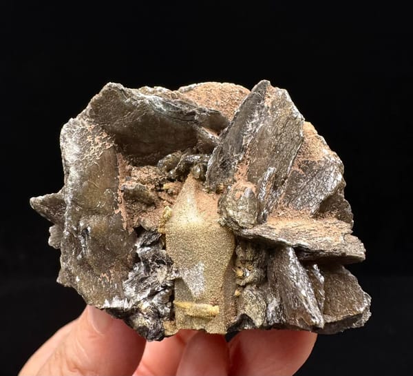Black Petal Calcite on Green-Coated Quartz — Inner Mongolia — individual mineral specimen view 3